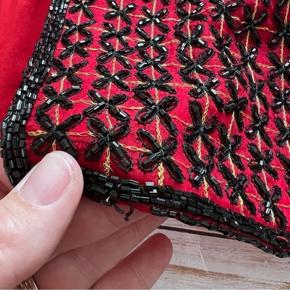 EUC Vintage Sténay 100% Silk Beaded Jacket in Red and Black size M - Picture 14 of 14